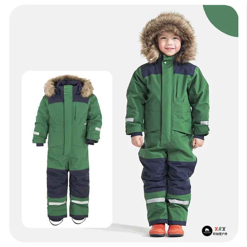 Children Ski Jumpsuit Ski Suit Boys Girls Autumn Winter Windproof Warm Outdoor Fleece Jacket Pants Kids Skiing Snowboarding Suit
