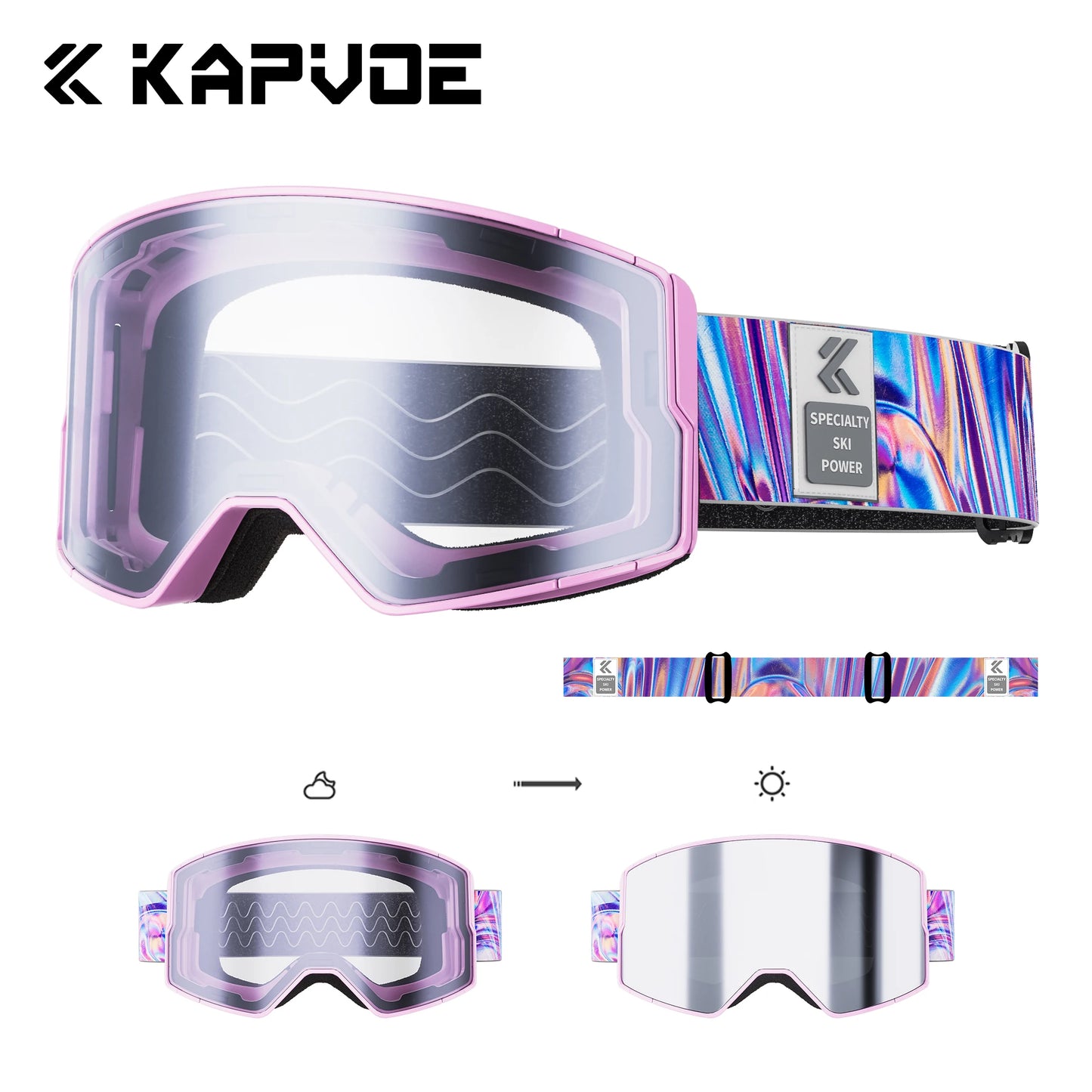 Kapvoe Winter Photochromic Snow Goggles Men Ski Goggles Snowboard Anti-Fog Mask Women UV400 Protection Glasses Snowmobile