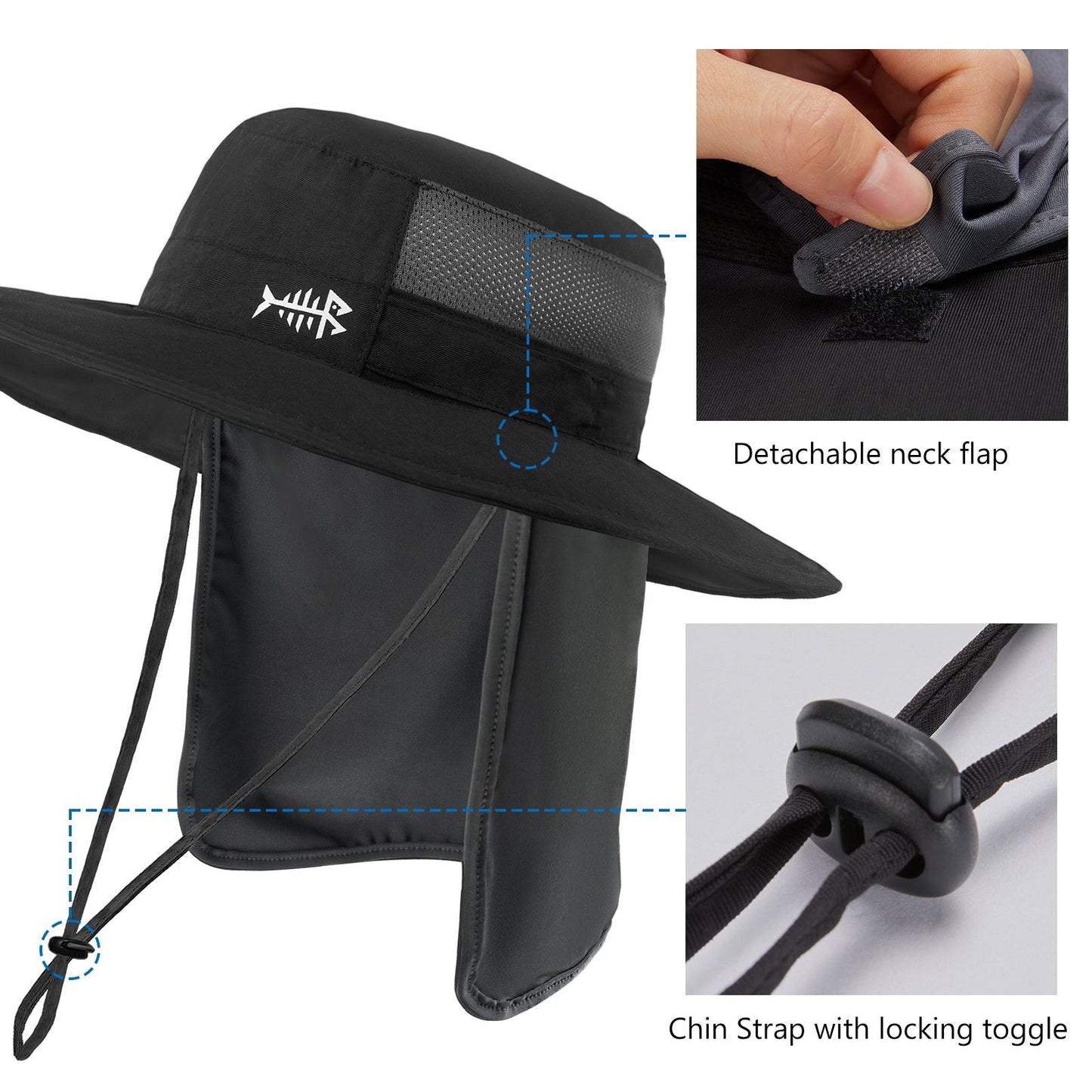 Unisex UPF 50+ Wide Brim Bucket Hat with Detachable Neck Flap