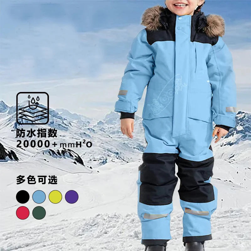 Children Ski Jumpsuit Ski Suit Boys Girls Autumn Winter Windproof Warm Outdoor Fleece Jacket Pants Kids Skiing Snowboarding Suit