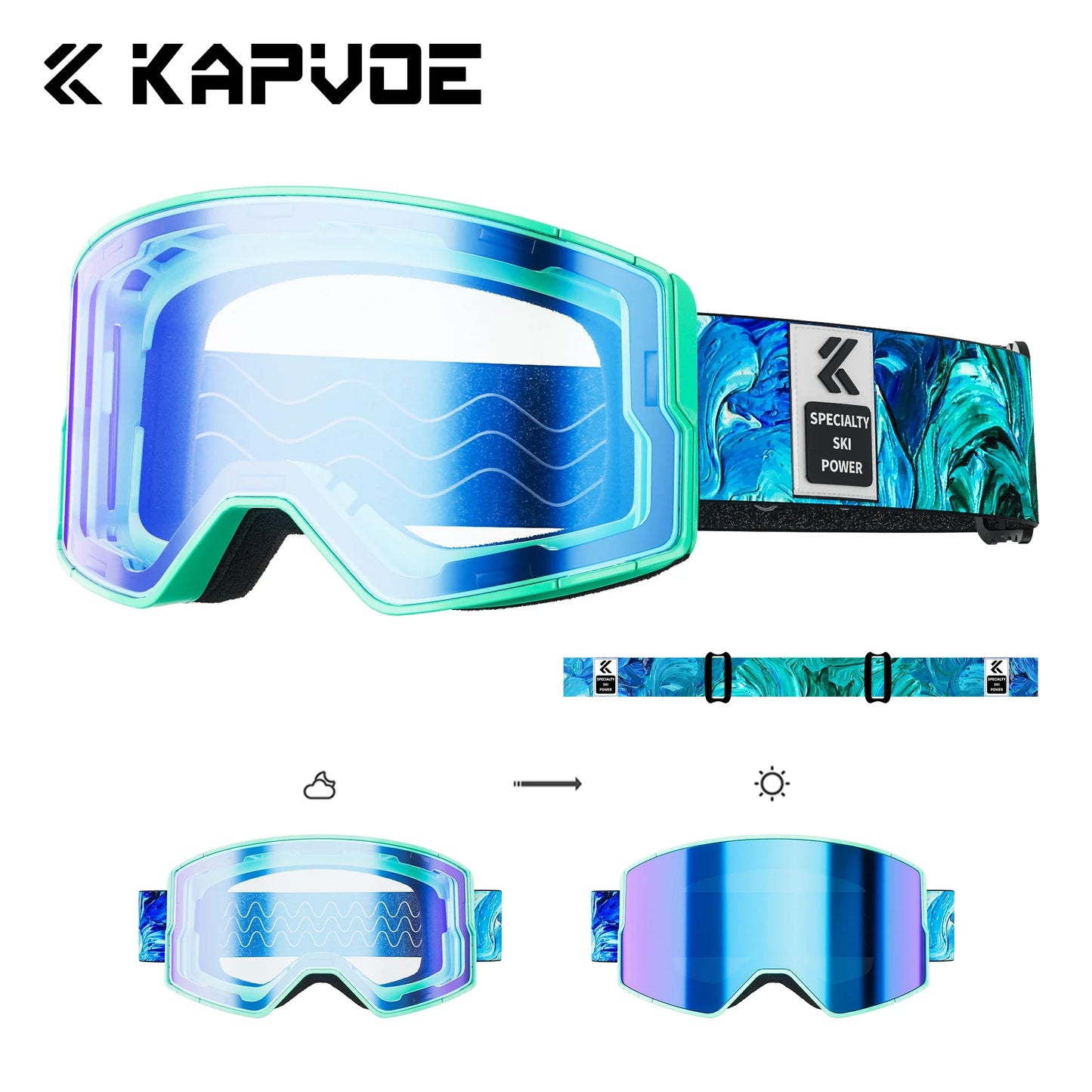 Kapvoe Winter Photochromic Snow Goggles Men Ski Goggles Snowboard Anti-Fog Mask Women UV400 Protection Glasses Snowmobile