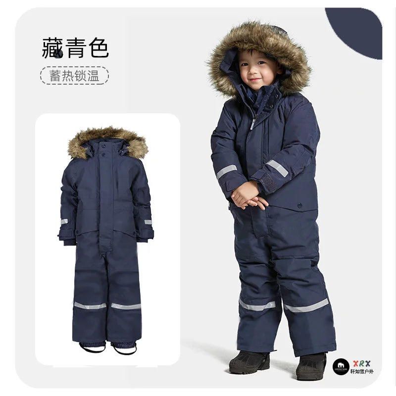 Children Ski Jumpsuit Ski Suit Boys Girls Autumn Winter Windproof Warm Outdoor Fleece Jacket Pants Kids Skiing Snowboarding Suit