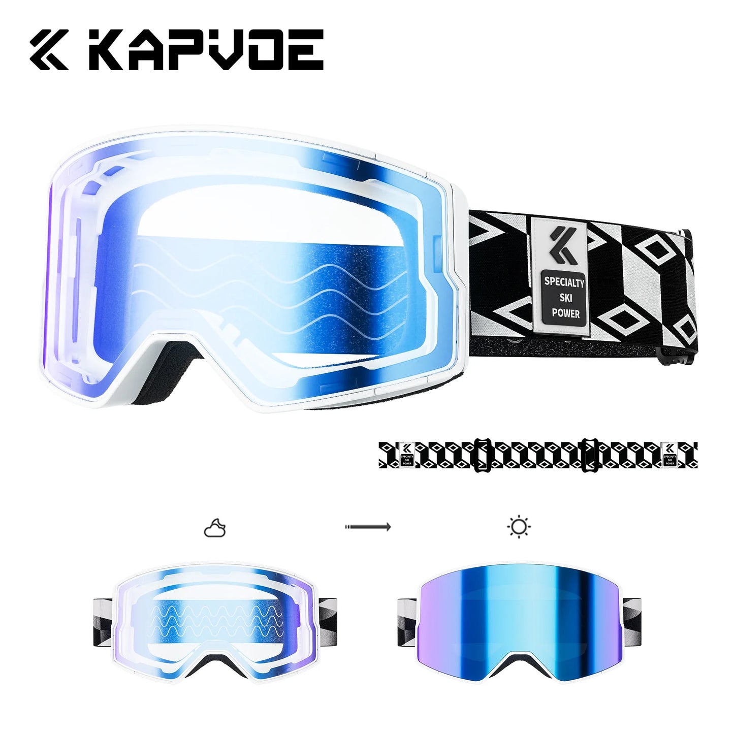Kapvoe Winter Photochromic Snow Goggles Men Ski Goggles Snowboard Anti-Fog Mask Women UV400 Protection Glasses Snowmobile