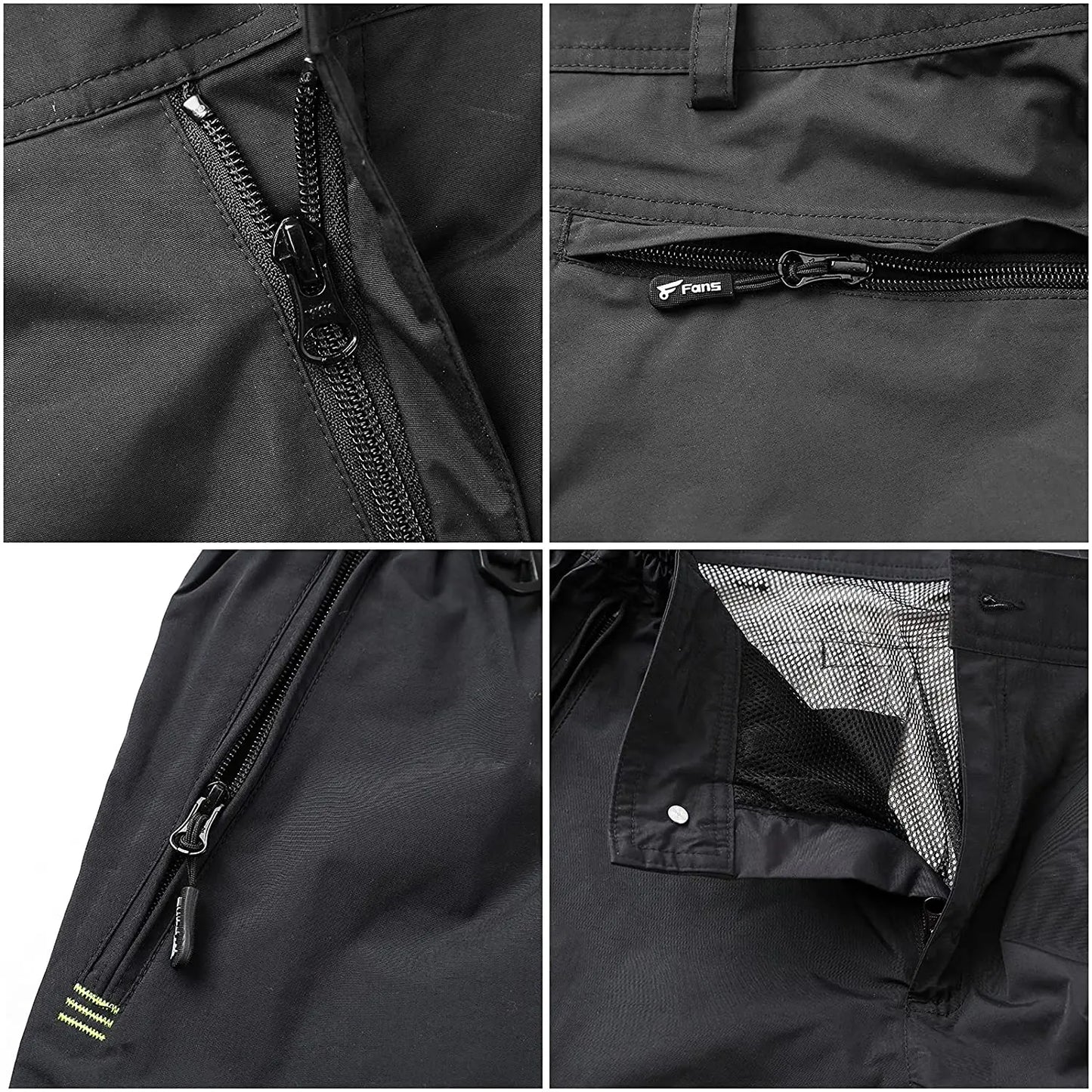 8 Fans 2-ply Fishing Hiking Trawler Pant with Pockets Outdoor Quick Dry Breathable Trouser for Men & Women Waterproof Black