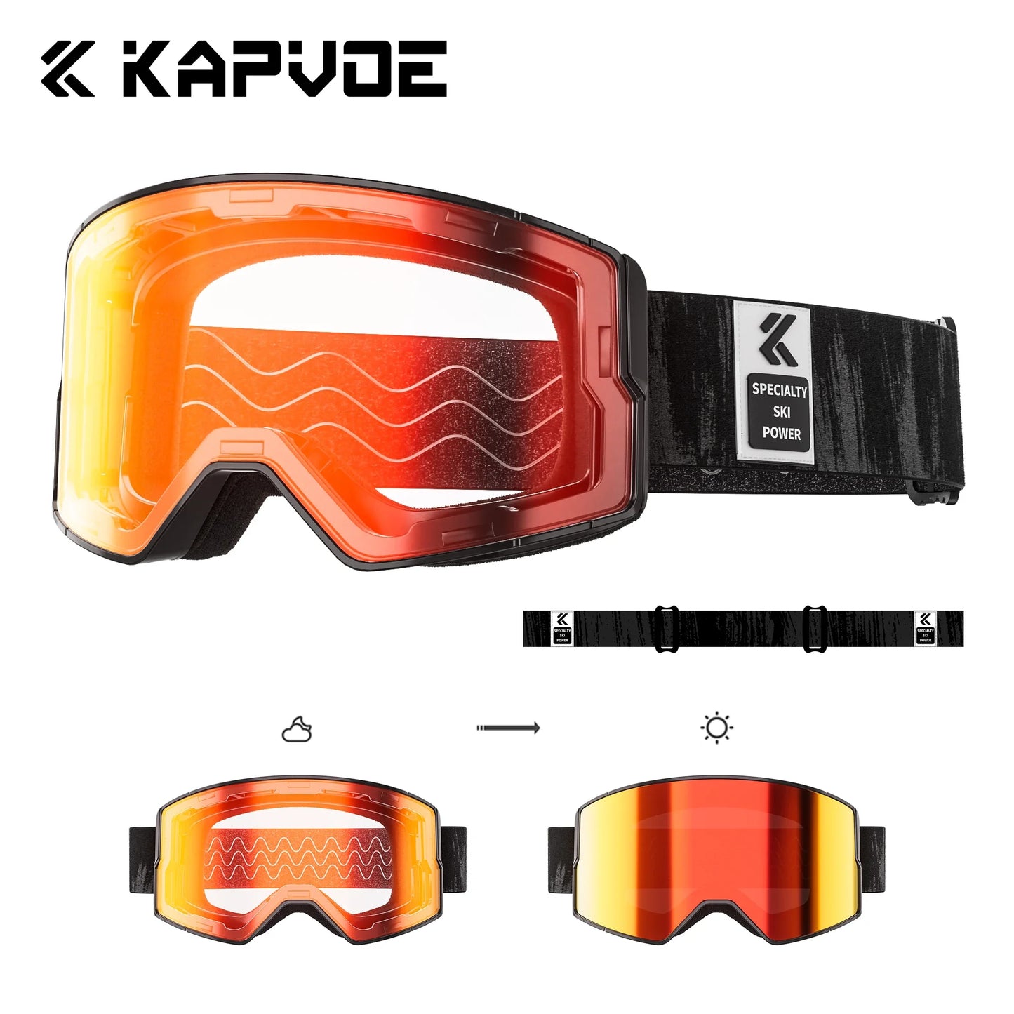 Kapvoe Men Photochromic Snow Goggles Ski Goggles Snowboard Anti-Fog Mask for Women UV400 Protection Glasses Snowmobile Winter