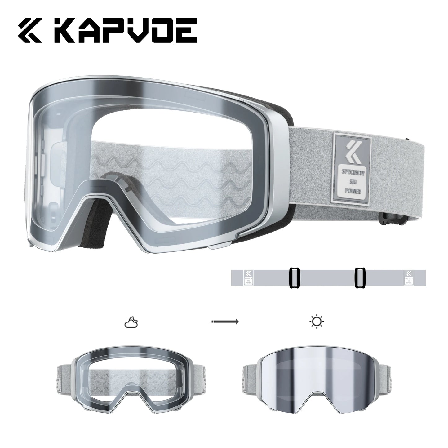 Kapvoe Photochromic Snow Goggles Men Ski Goggles Snowboard Mask for Women UV400 Protection Glasses Snowmobile Winter