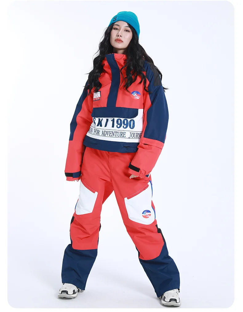 LTVT Men Women Winter Outdoor Windproof Waterproof Warm Ski Jacket+Pants Set Male Female Breathable Skiing Snowboarding Suit