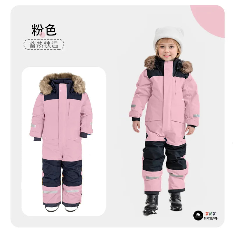 Children Ski Jumpsuit Ski Suit Boys Girls Autumn Winter Windproof Warm Outdoor Fleece Jacket Pants Kids Skiing Snowboarding Suit