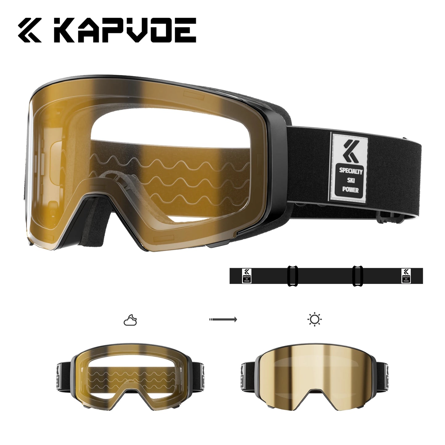 Kapvoe Outdoor UV400 Photochromic Snow Goggles Ski Goggles Snowmobile Snowboard Anti-Fog Mask Women Sports Protective Glasses