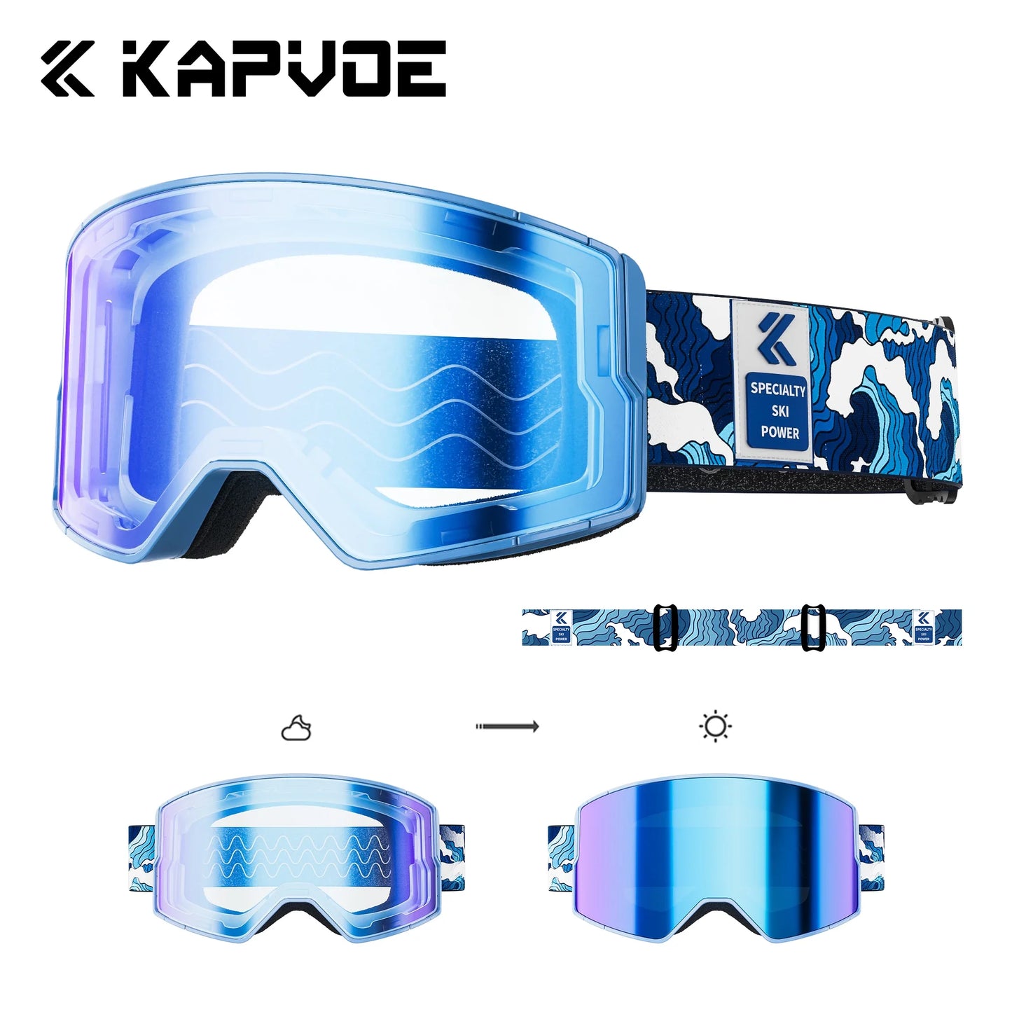 Kapvoe Men Photochromic Snow Goggles Ski Goggles Snowboard Anti-Fog Mask for Women UV400 Protection Glasses Snowmobile Winter