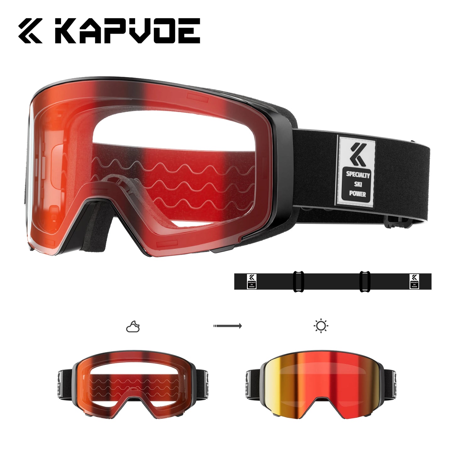 Kapvoe Photochromic Snow Goggles Men Ski Goggles Snowboard Mask for Women UV400 Protection Glasses Snowmobile Winter