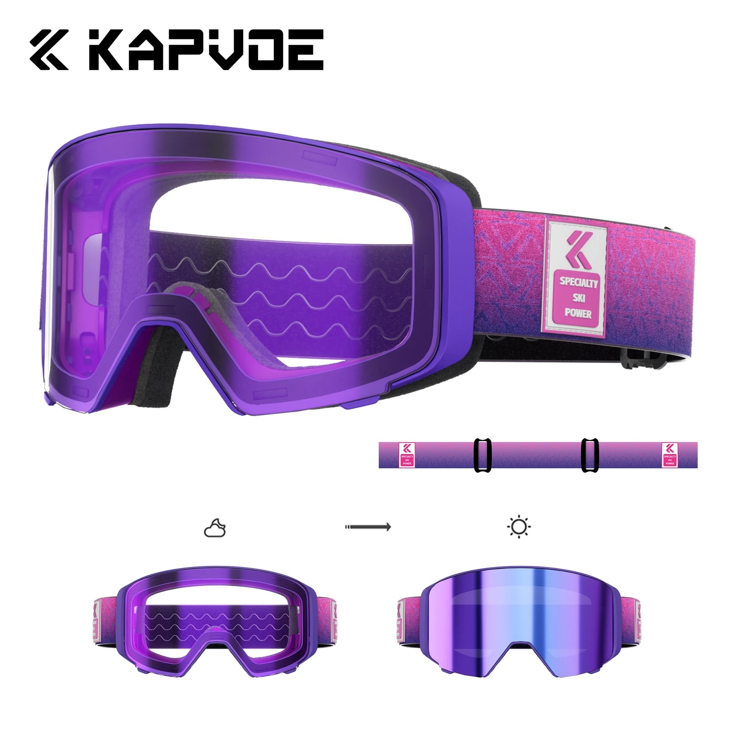 Kapvoe Outdoor UV400 Photochromic Snow Goggles Ski Goggles Snowmobile Snowboard Anti-Fog Mask Women Sports Protective Glasses