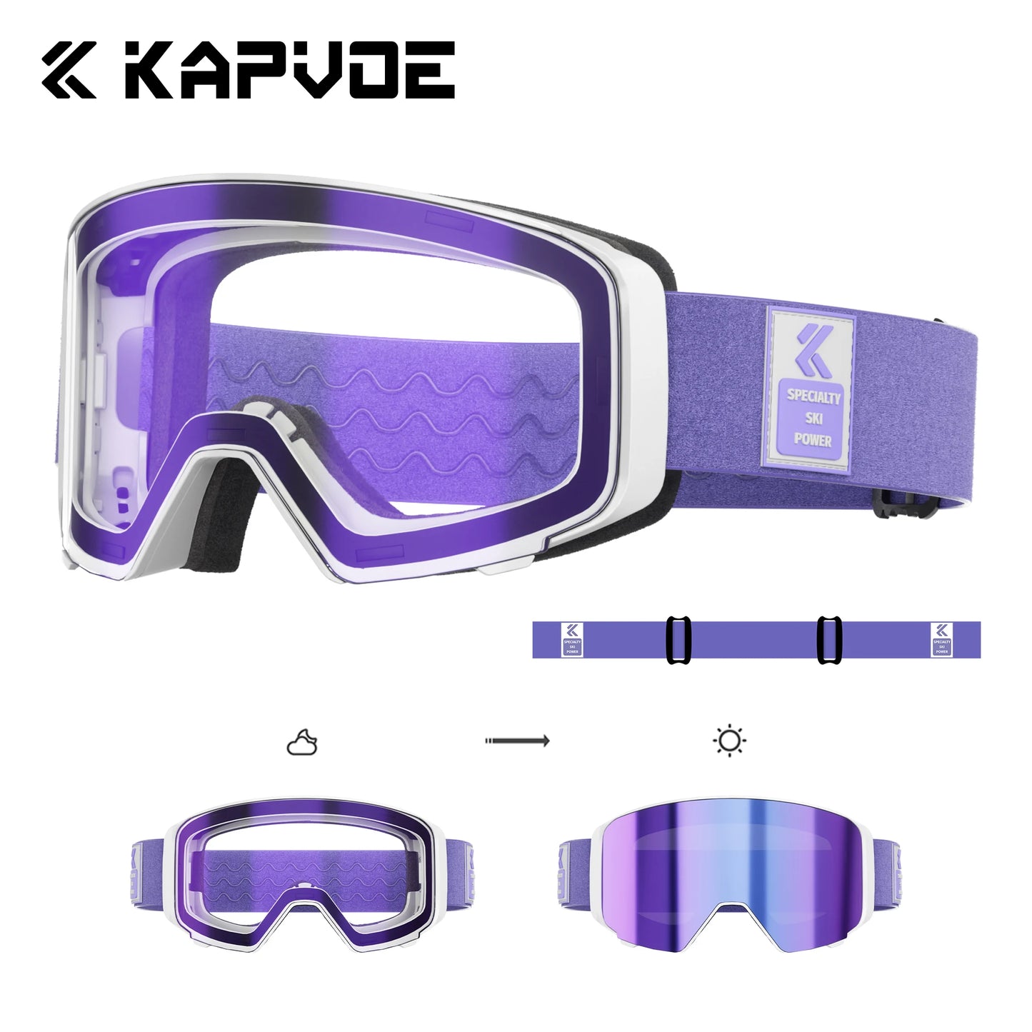 Kapvoe Outdoor UV400 Photochromic Snow Goggles Ski Goggles Snowmobile Snowboard Anti-Fog Mask Women Sports Protective Glasses