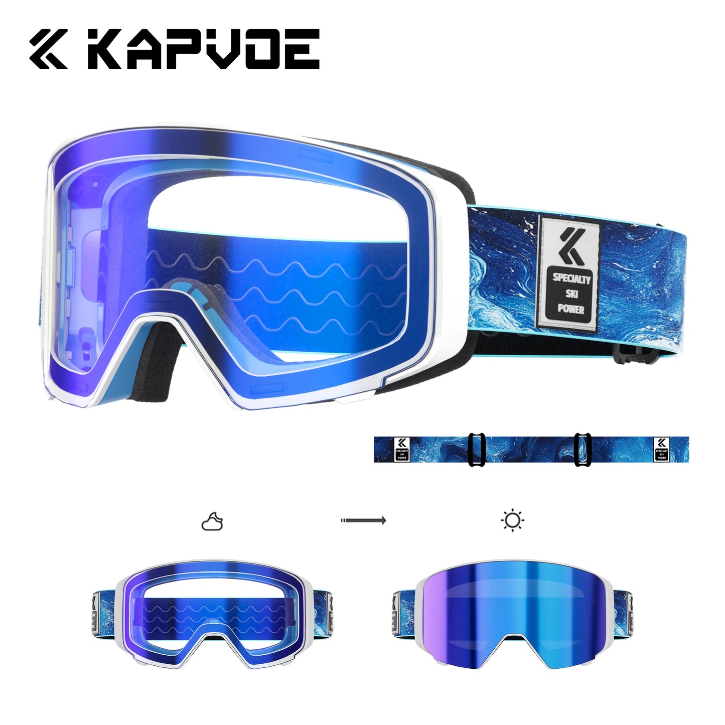 Kapvoe Outdoor UV400 Photochromic Snow Goggles Ski Goggles Snowmobile Snowboard Anti-Fog Mask Women Sports Protective Glasses