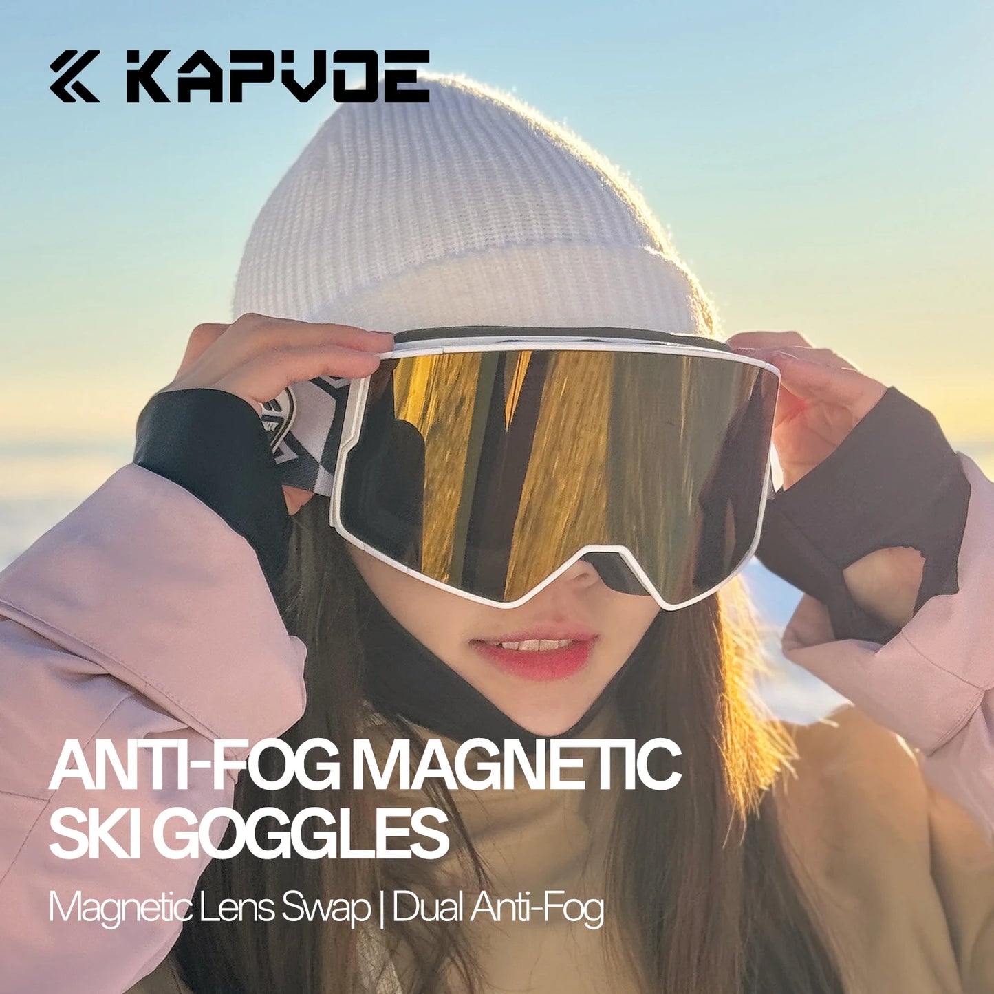 Kapvoe Winter Photochromic Snow Goggles Men Ski Goggles Snowboard Anti-Fog Mask Women UV400 Protection Glasses Snowmobile